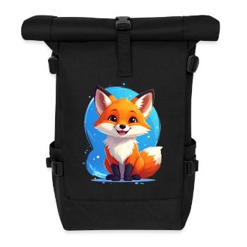 Niedlicher Fuchs vor blauem Hintergrund - Rolltop Rucksack - Schwarz - Vorne