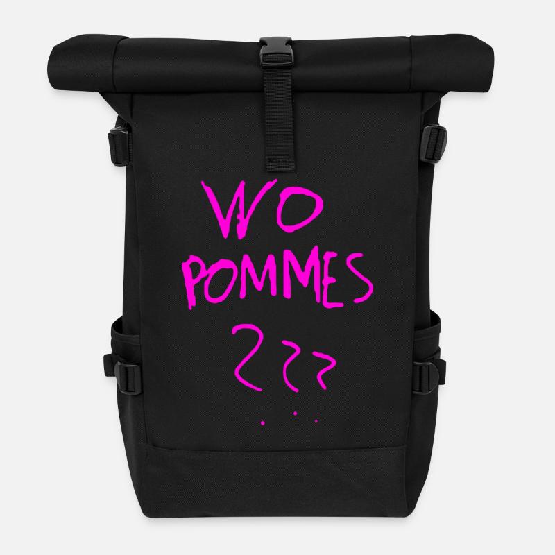 WoPommes – Lustiges Wortspiel Design mit Pommes  - Rolltop Rucksack - Schwarz