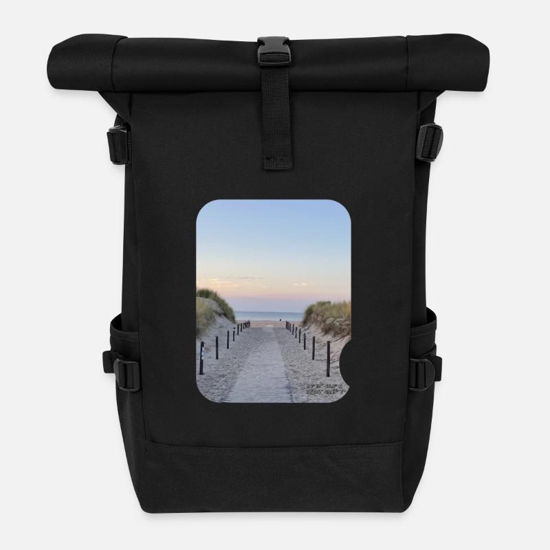 Dune path by the sea sunset - Roll Top Backpack - black