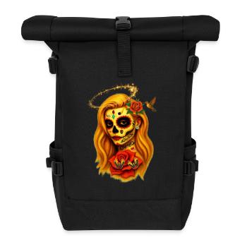 Female skull face with halo t-shirt design. - Roll Top Backpack - black - Front