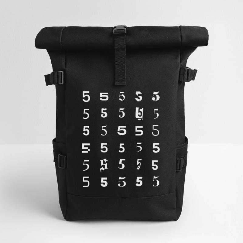 Number Five Grid Pattern Roll Top Backpack