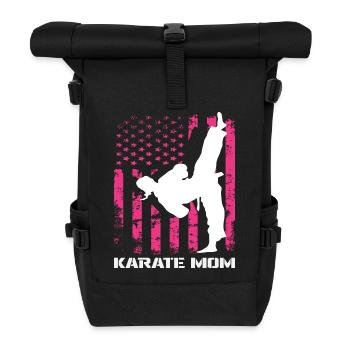 Karate Mom USA Flag Martial Arts Mom Pink - Roll Top Backpack - black - Front