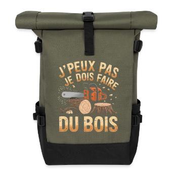 Ich kann nicht, ich muss Holz machen - Rolltop Rucksack - Olive/Schwarz - Vorne