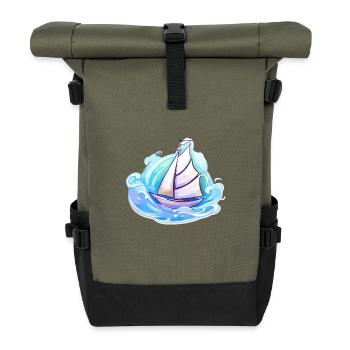 Sailboat - illustration - Roll Top Backpack - olive/black - Front