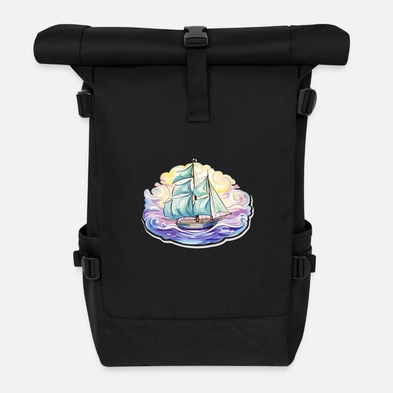 Segelboot - Illustration - Rolltop Rucksack - Schwarz
