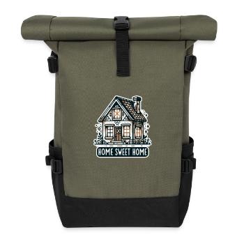 Home Sweet Home - Haus Illustration - Rolltop Rucksack - Olive/Schwarz - Vorne