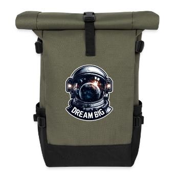 Dream Big - Astronaut Illustration - Rolltop Rucksack - Olive/Schwarz - Vorne