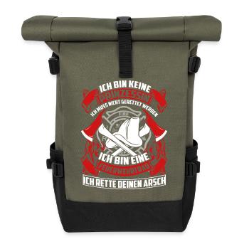 Feuerwehrfrau - Retten - Rolltop Rucksack - Olive/Schwarz - Vorne