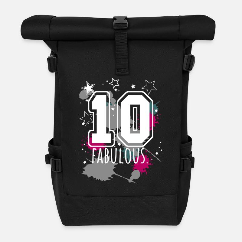 10. Geburtstag Personalisierbar Name Rückennummer - Rolltop Rucksack - Schwarz