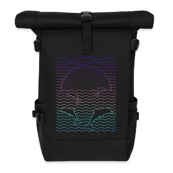 Meer & Delfine (Linien) - Rolltop Rucksack - Schwarz - Vorne