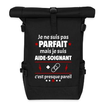 Pas parfait mais aide-soignant,fête des pères,noël - Sac à dos roll top - noir - Devant