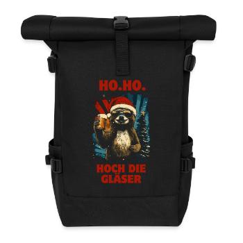 Faultier mit Bier Weihnachten Ugly Christmas - Rolltop Rucksack - Schwarz - Vorne