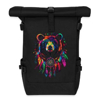 Bear with Dream Catcher - Roll Top Backpack - black - Front