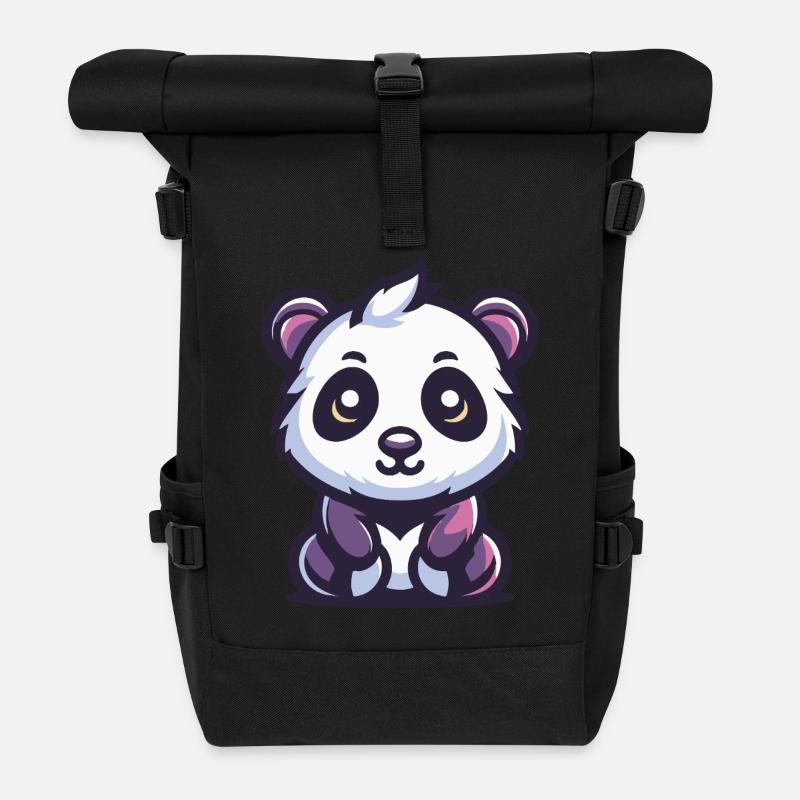 Sweet Panda - Roll Top Backpack - black