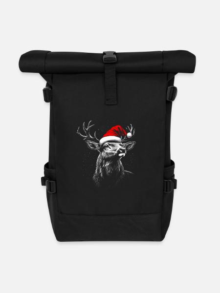 Weihnachts Hirsch - Rolltop Rucksack - Schwarz