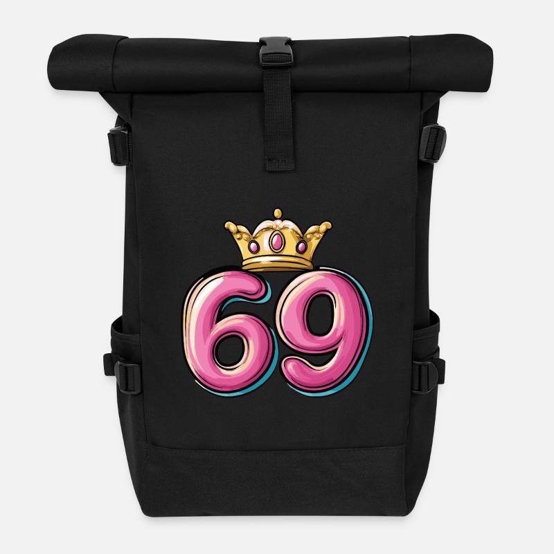 69 Zahl Krone - Rolltop Rucksack - Schwarz