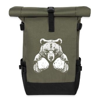 Grizzly Bär Boxen Kämpfer MMA - Rolltop Rucksack - Olive/Schwarz - Vorne