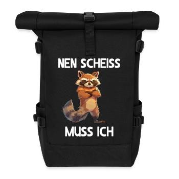 Waschbär Raccoon Wald Natur Nen scheiss muss ich - Rolltop Rucksack - Schwarz - Vorne