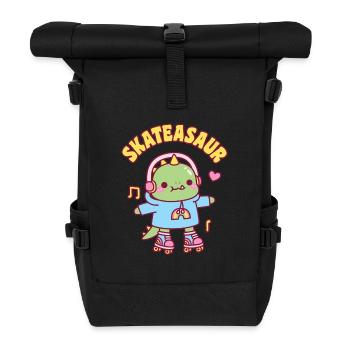 Niedlicher Dinosaurier Auf Rollschuhen Skateasaur Lustig - Rolltop Rucksack - Schwarz - Vorne