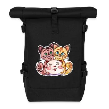 Two kittens with stuffed animal - Roll Top Backpack - black - Front