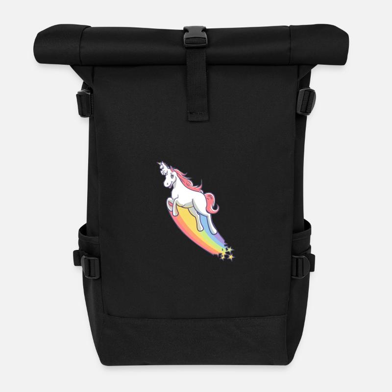 lustiges Zweiköpfiges Einhorn - Rolltop Rucksack - Schwarz