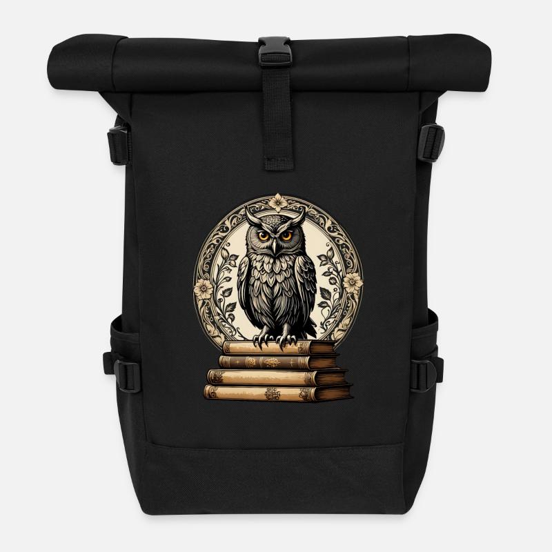 Büchereule - Rolltop Rucksack - Schwarz