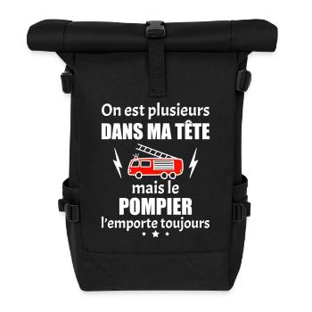 Dans ma tête pompier, sapeur pompieur,camion - Sac à dos roll top - noir - Devant