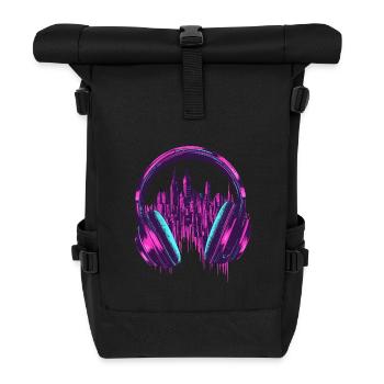 Headphones - Pink Skyline City - Roll Top Backpack - black - Front