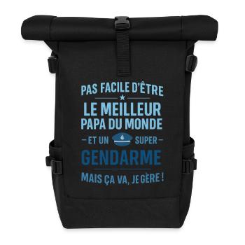 Super Papa Gendarme idée cadeau fête des pères - Sac à dos roll top - noir - Devant
