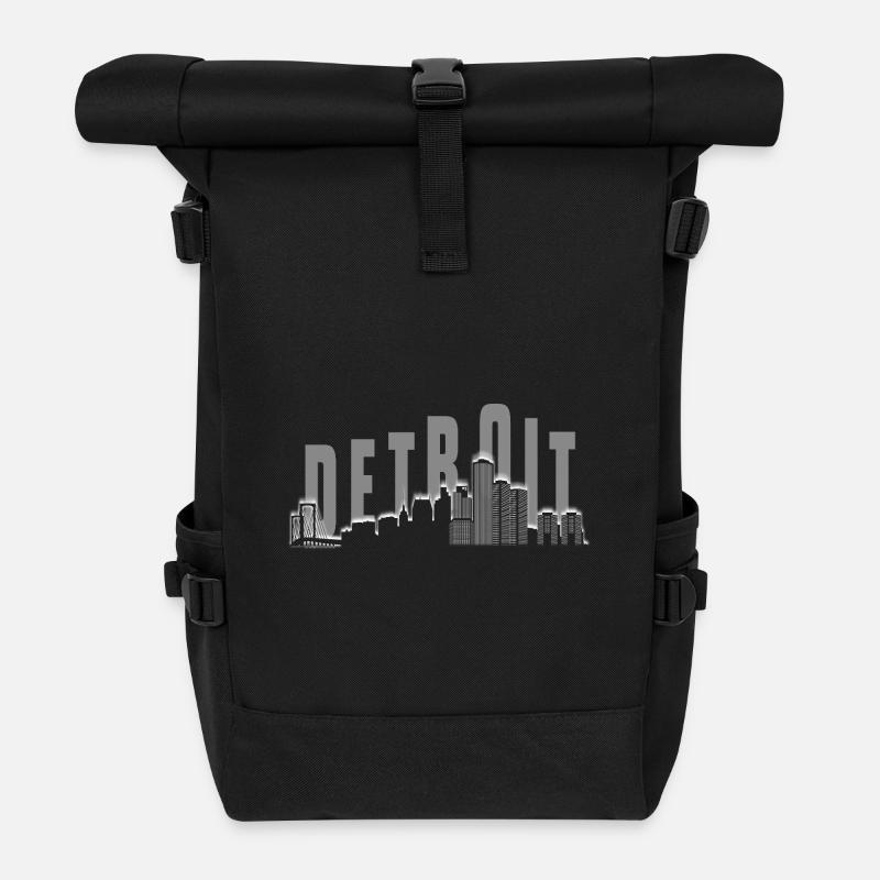 Detroit Skyline - Rolltop Rucksack - Schwarz