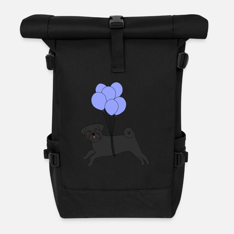 Schwarzer Mops fliegend Ballons - Rolltop Rucksack - Schwarz