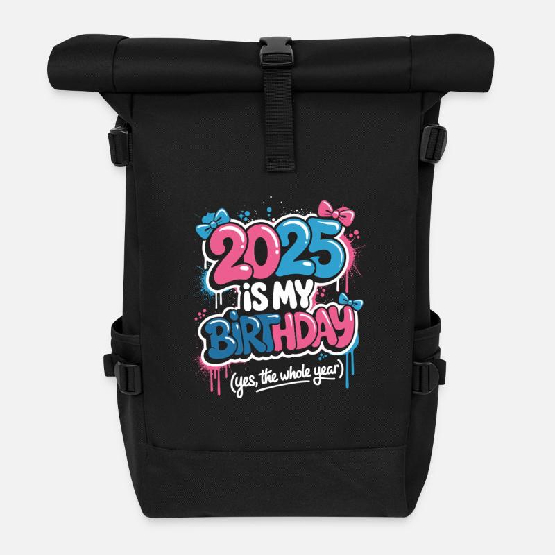 2025 Geburtstag das ganze Jahr - Rolltop Rucksack - Schwarz