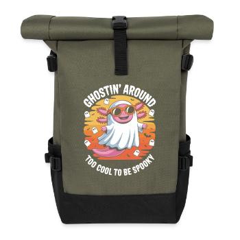 Süßer Halloween Axolotl - Rolltop Rucksack - Olive/Schwarz - Vorne