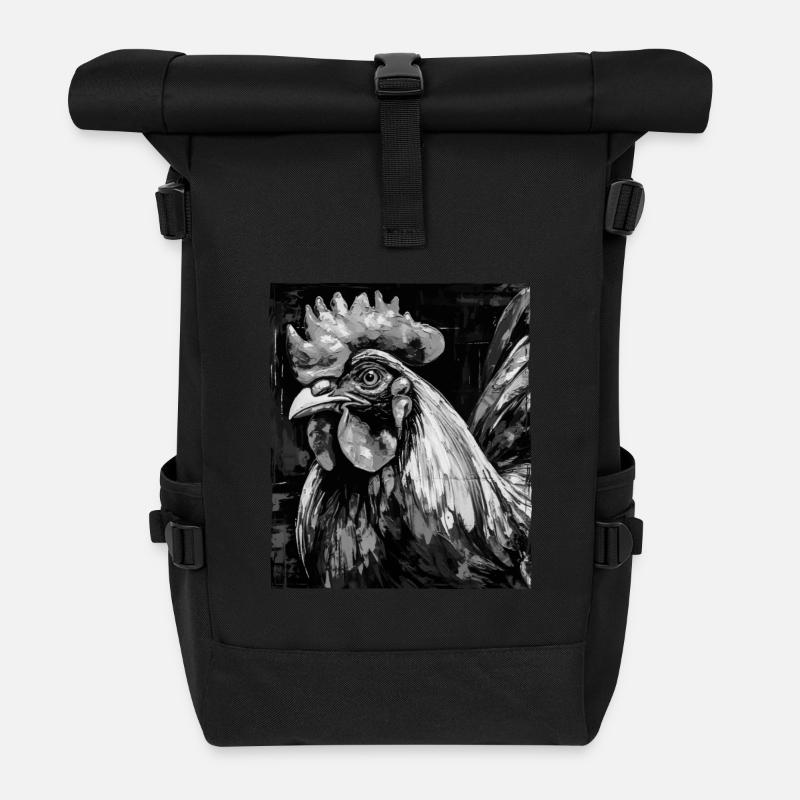 Hahn Porträt - Rolltop Rucksack - Schwarz