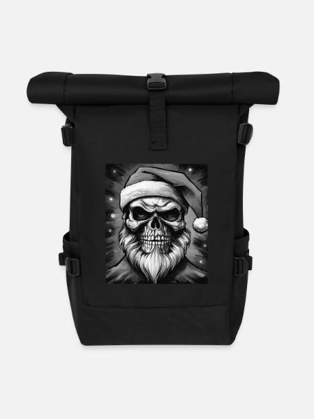 Weihnachtsmann Totenkopf - Rolltop Rucksack - Schwarz