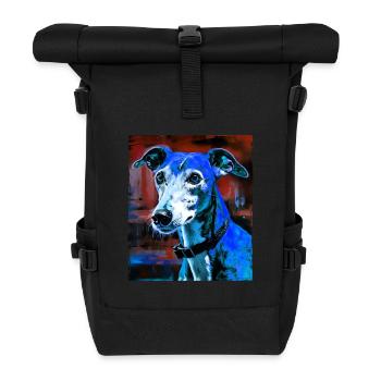Portrait de chien lévrier - Sac à dos roll top - noir - Devant