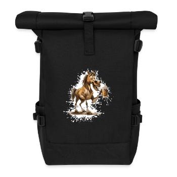 Pferd Bier Lustig - Rolltop Rucksack - Schwarz - Vorne