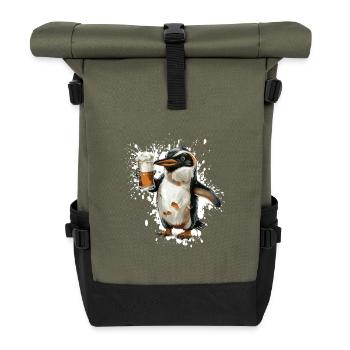 Pinguin Bier Lustig - Rolltop Rucksack - Olive/Schwarz - Vorne