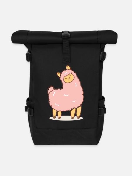 Rosa Schaf - Rolltop Rucksack - Schwarz