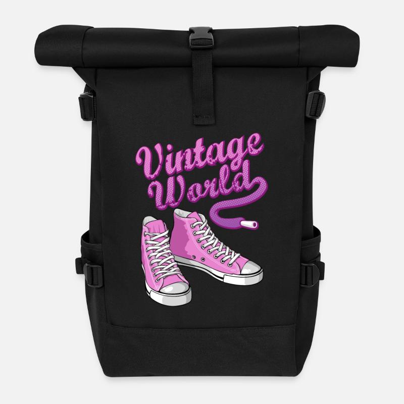 Pink vintage sneakers - Roll Top Backpack - black