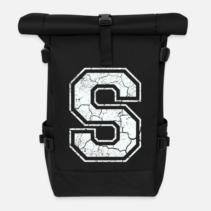 Buchstabe S in weiß im Vintage-Look - Rolltop Rucksack - Schwarz