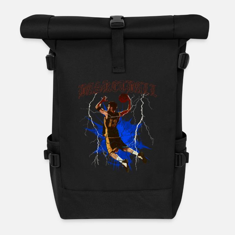 Blitz-Dunk: Elektrischer Basketball - Rolltop Rucksack - Schwarz