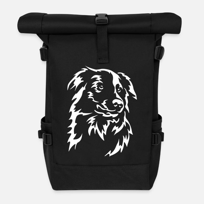 Border Collie Kopf "Black Edition" - Rolltop Rucksack - Schwarz