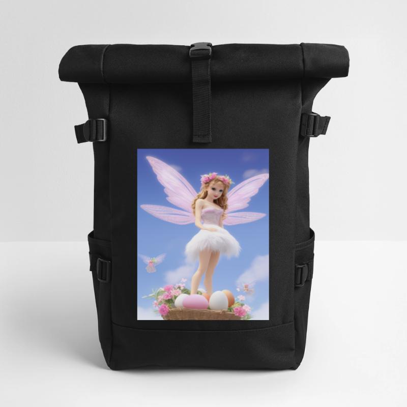 Retro style Pixie on Egg- Easter Roll Top Backpack