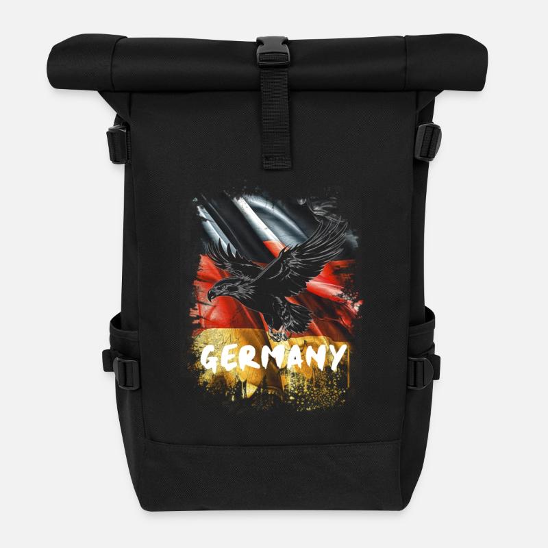 Deutscher Adler mit Deutschland Flagge - Rolltop Rucksack - Schwarz