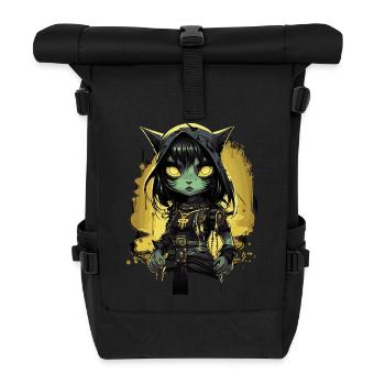 Niedliches Gothic Krieger Kätzchen - Rolltop Rucksack - Schwarz - Vorne