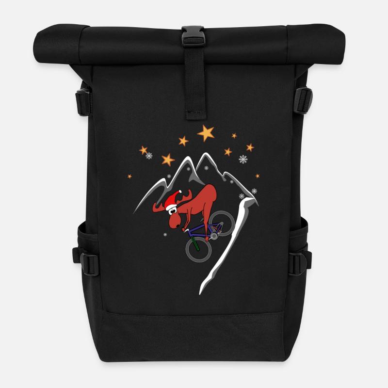 Elch MTB Downhill Xmas - Rolltop Rucksack - Schwarz
