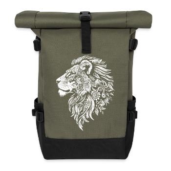 Tête de lion puissante avec une dynamique florale - Sac à dos roll top - olive/noir - Devant
