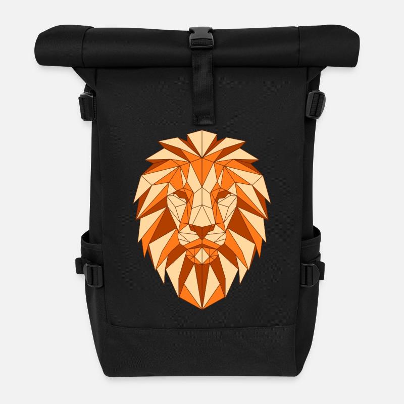 Geometric lion head - Roll Top Backpack - black