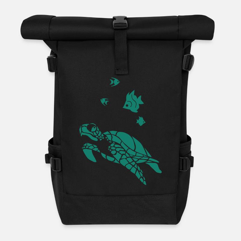 Tortue et Flag fish - Sac à dos roll top - noir